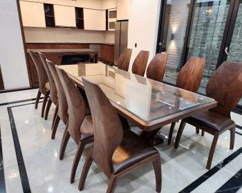 Mẫu bàn ăn đẳng cấp dành cho giới thượng lưu 10 ghế gỗ óc chó BA004
